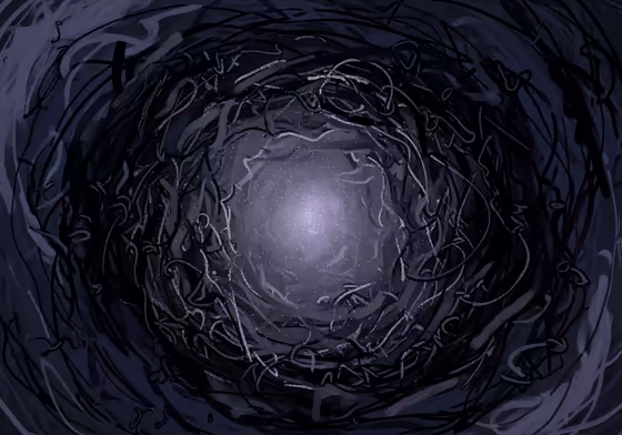 An abstract painting with swirling deep blues and blacks, representing a deep, thoughtful melancholy.