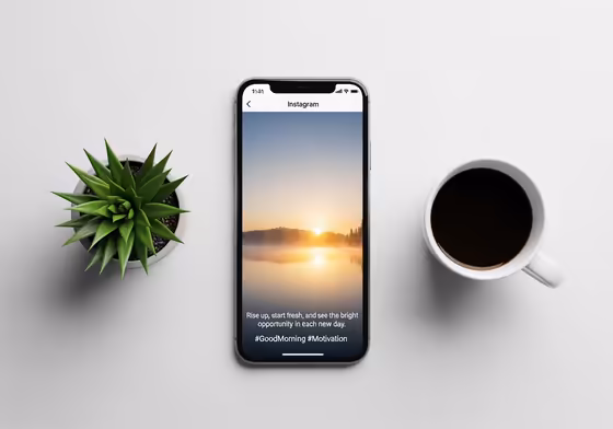 A smartphone displaying an inspirational good morning post on a social media feed.
